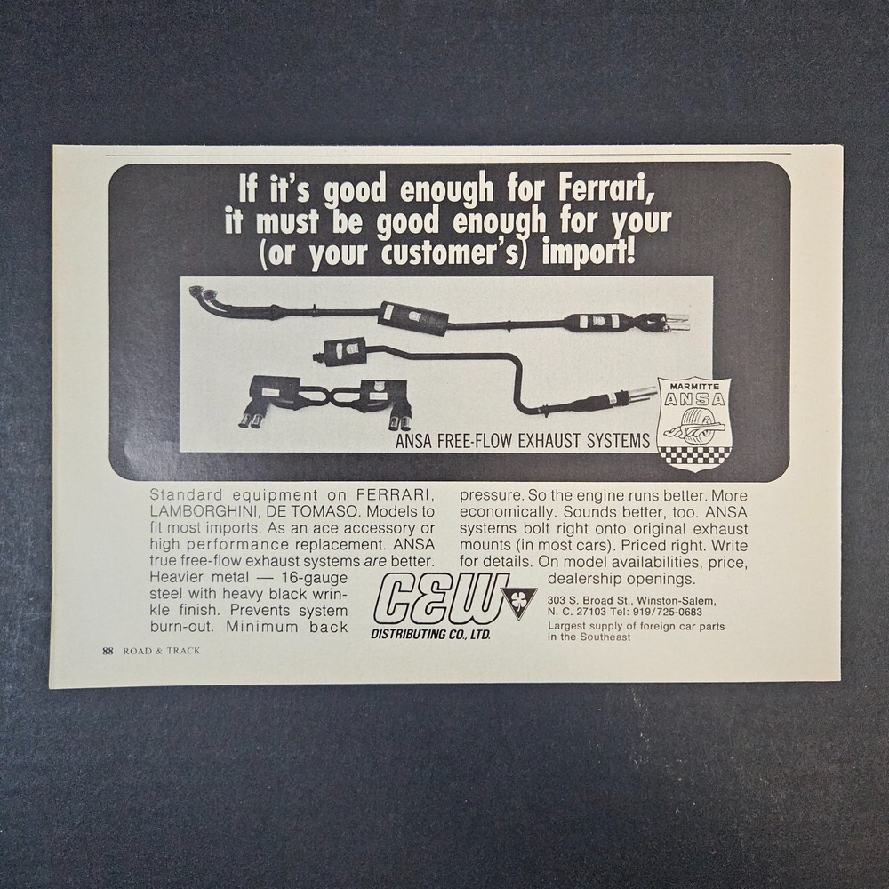 1974 C&W Distributing Co ANSA Free-Flow Exhaust Systems Vintage Print Ad WS-NC